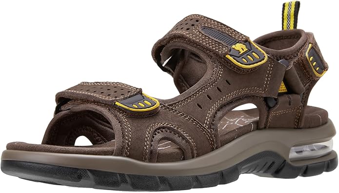 CAMEL CROWN Men's Leather Sandals Hiking Outdoor Water Beach Sports Mens Sandals for Summer with Open Toe Adjustable Straps