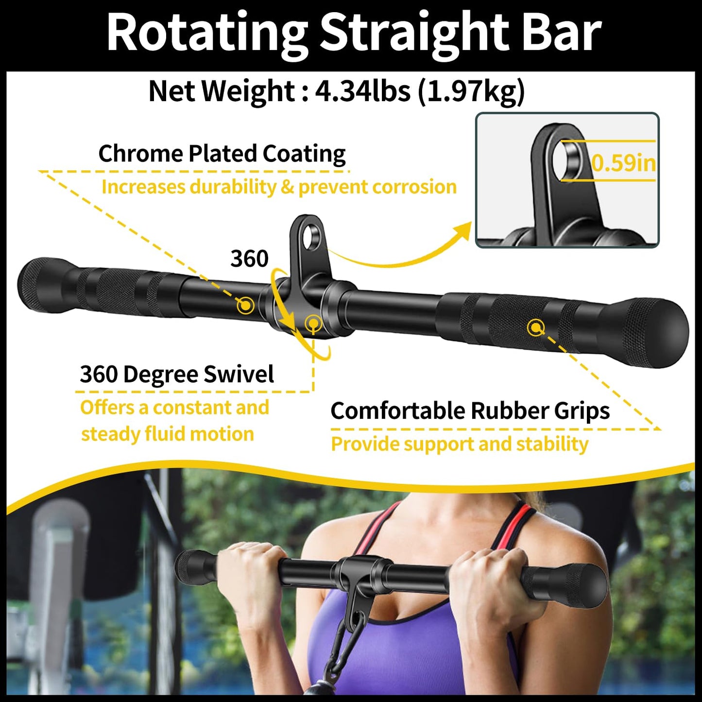 WNOEY 21 PCS Cable Attachments for Gym Set with Wide Grip LAT Pull Down Bar, LAT Pulldown Attachments, Cable Machine Attachment, Tricep Pull Down Attachment, Home Gym Accessories, Black