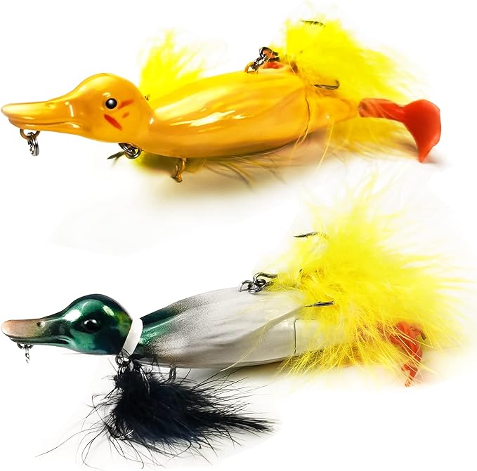 VMSIXVM Duck Lures for Bass Fishing, Realistic Topwater Baby Duckling Baits Floating Artificial Hard Swimbaits for Pike Mu...