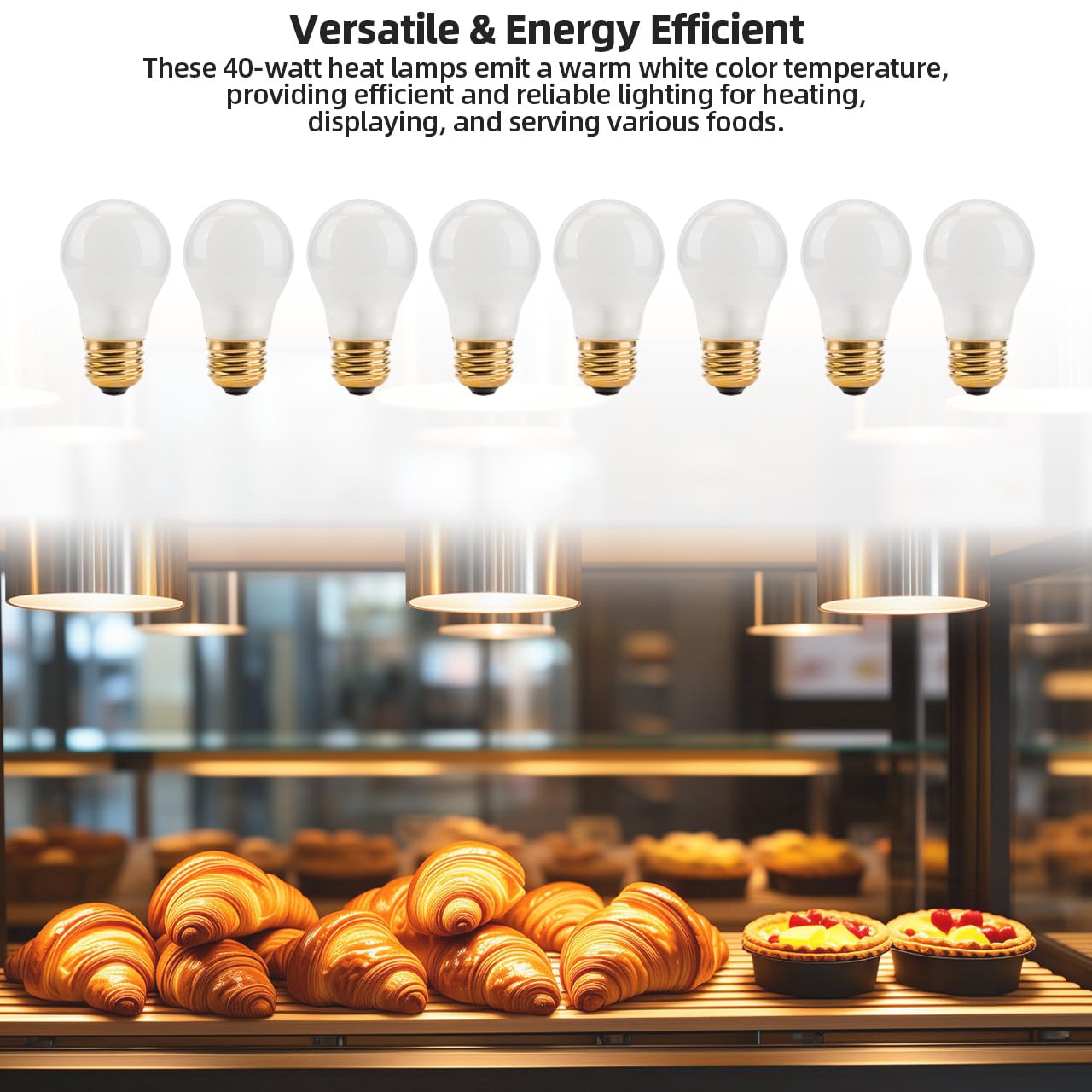 GRONGU 02.30.265.00 40 Watt Light Bulb Compatible with Hatco Heat Lamp Bulb, 120V E26 Oven Light Bulb 40W High Temp, 8 Packs