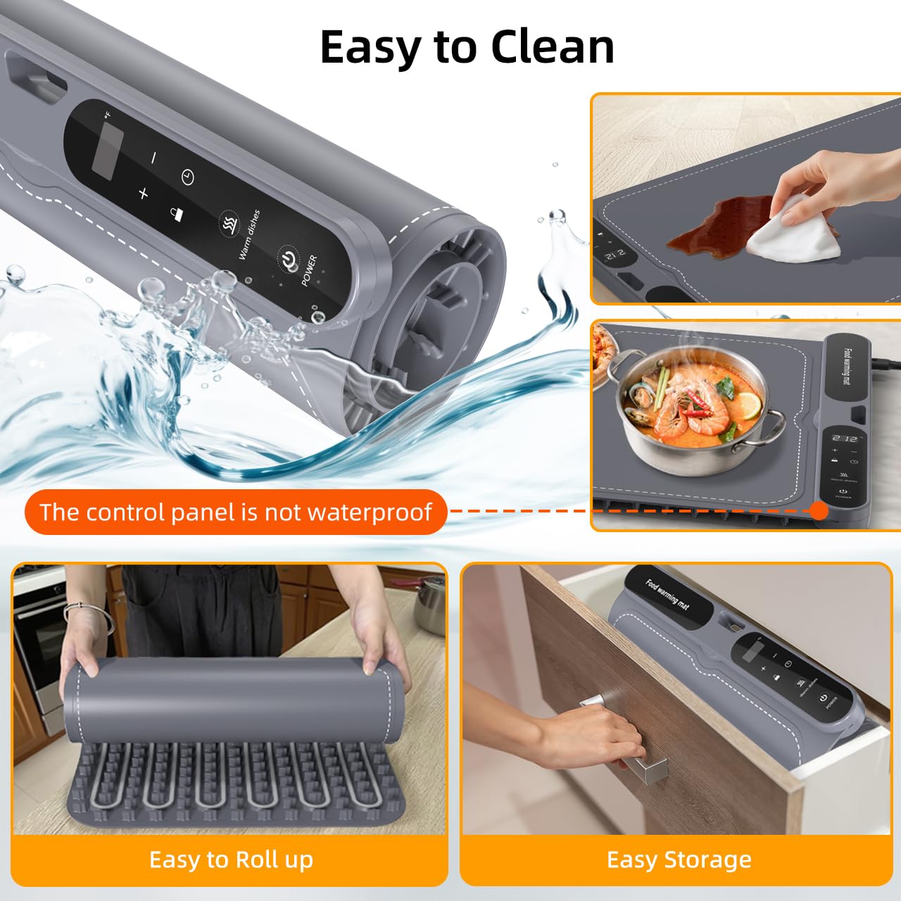 Budsom Food Warming Mat - 8s Fast Heating Electric Warming Tray with 7-Level Temperature & 8-Hour Timer, Roll-Up Portable Food Warmer for Home Dinner, Party, Travel, Outdoor Picnic (Standard)