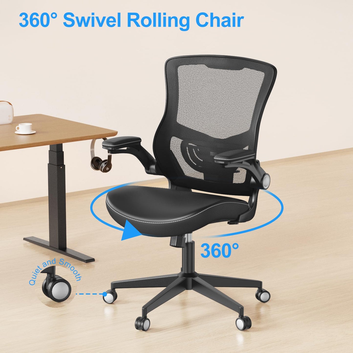 Office Chair Ergonomic Desk Chair 350lbs Comfy Mesh Computer Chair with Adjustable Lumbar Support Flip-up Armrests, Executive Rolling Swivel Comfy Task Chair for Home Office