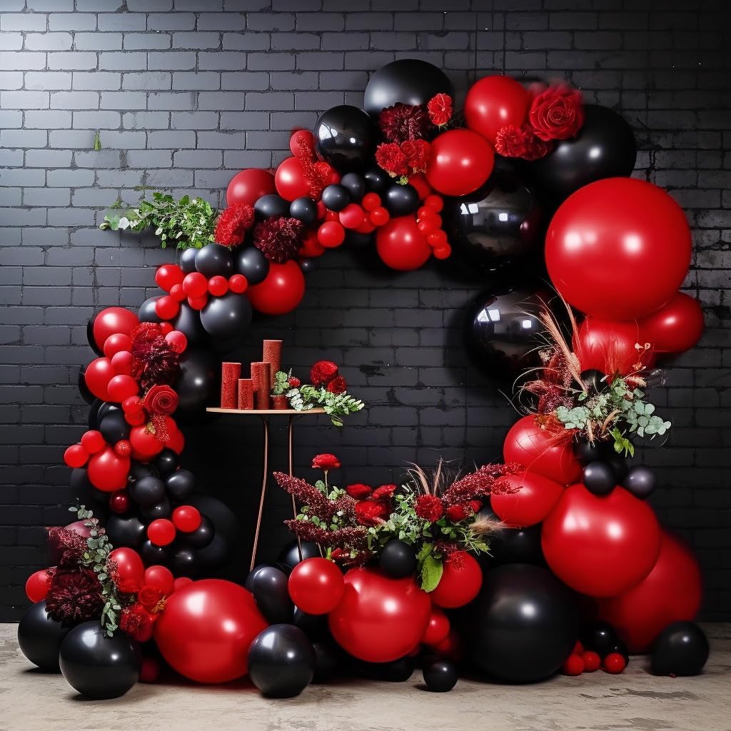 Double Stuffed Ruby Red Balloons Different Sizes Latex Matte Red Balloon Garland Arch Kit for Birthday Wedding Baby Shower Valentine's Day Mother's Day Party Decor