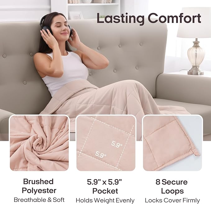 ZonLi Weighted Blanket for Adults(80"x87", 20lbs,Light Pink) King Size High Breathability Cooling Heavy Blanket, Soft Material with Premium Glass Beads,All-Season.