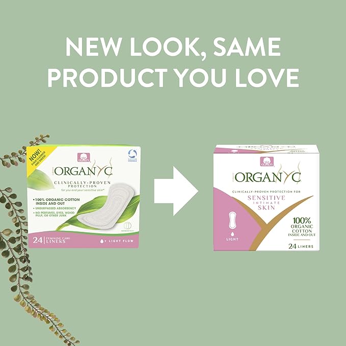 Organyc 100% Certified Organic Cotton Inside and Out Folded Panty Liner, Ultra Thin, Light Flow, 12 Pack of 24 Count, Bulk/Case Pack