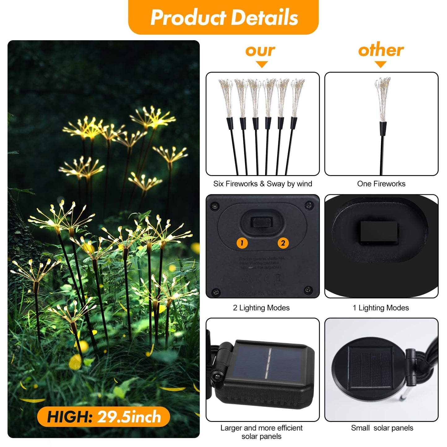 Kwaiffeo Solar Garden Lights Outdoor: Waterproof 2 Modes Twinkling Fireworks Light, Solar Lights for Outside Yard Pathway Garden Decor - Mothers Day Gardening Gifts for Women, Warm White -6Pack