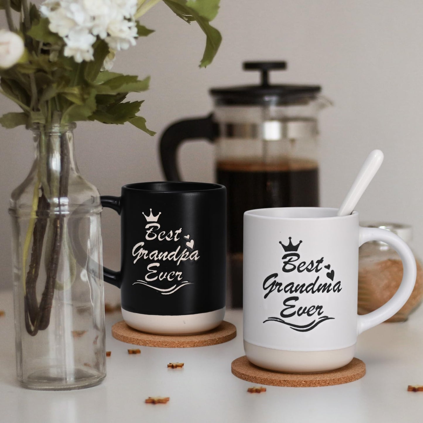 Cabtnca Best Grandma and Grandpa Mugs - Gifts for Grandparents From Grandkids, Christmas and Grandparents Day - 16 Oz