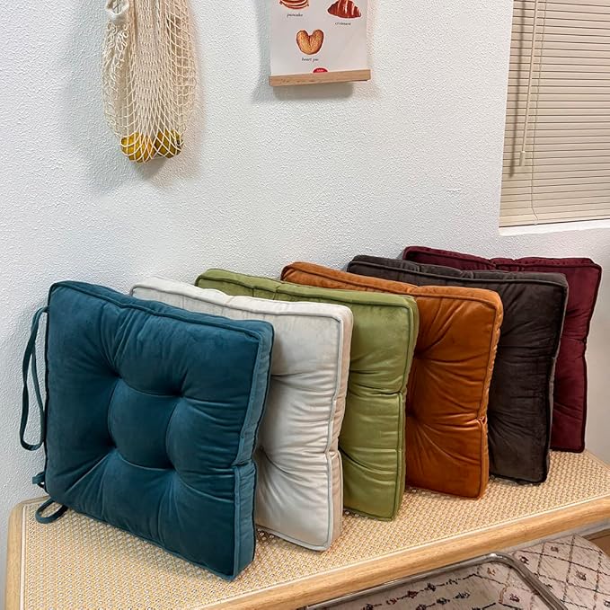 vctops Soft Velvet Chair Pads with Ties Comfy Solid Seat Cushion for Dining Chairs, Office Chairs, Hardwood Floors (Coffee, 16"x16")