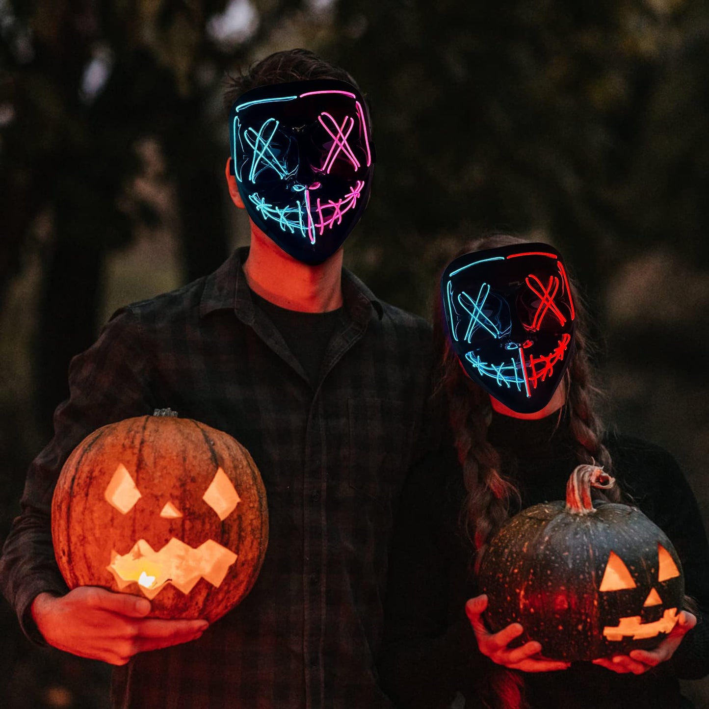 KaTiSeMo 2PCS Halloween Mask, LED Light up Masks, Halloween The Purge Masks with 3 Lighting Modes & 2 Colors El Wire,Scary Scream Mask for Festival Cosplay