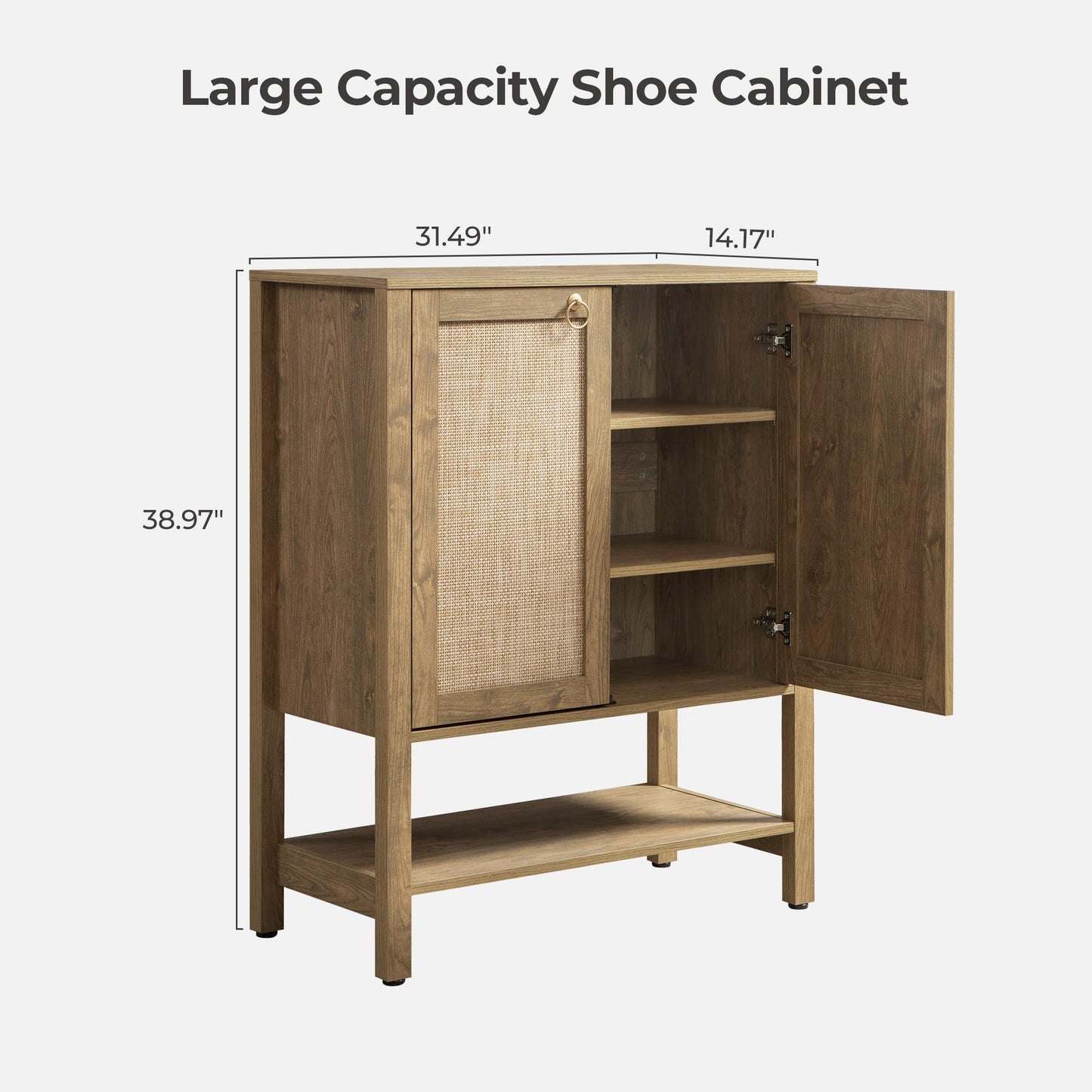 SICOTAS Rattan Shoe Cabinet with Storage - 5 Tier Farmhouse Boho Shoe Organizer Storage Cabinet with Shelves & Doors, Tall Shoe Rack Cabinet for Entryway, Living Room, Closet (Carbon Cherry)