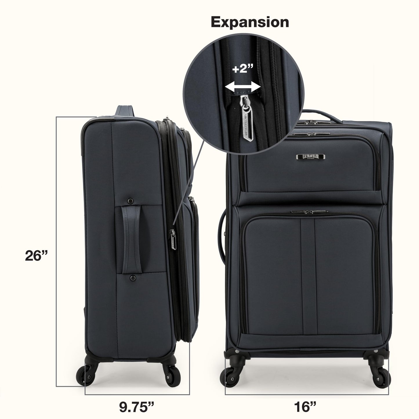 U.S. Traveler Anzio Softside Expandable Spinner Luggage, Dark Grey, Checked-Medium 26-Inch