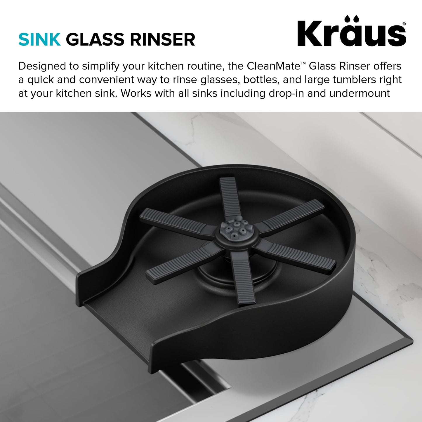 KRAUS CleanMate Glass Rinser for Kitchen Sink in Matte Black Color Finish, KGR-500MB