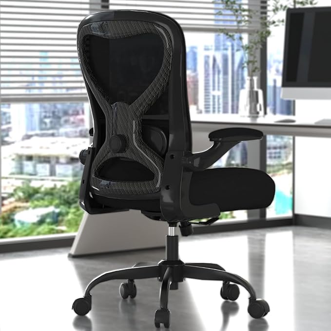 CASASIO Office Desk Chair with Ergonomic Lumbar Support, Extra-Thick Seat Cushion, Flip-up Arms, Breathable Mesh Back, Computer Task Chair for Home Office