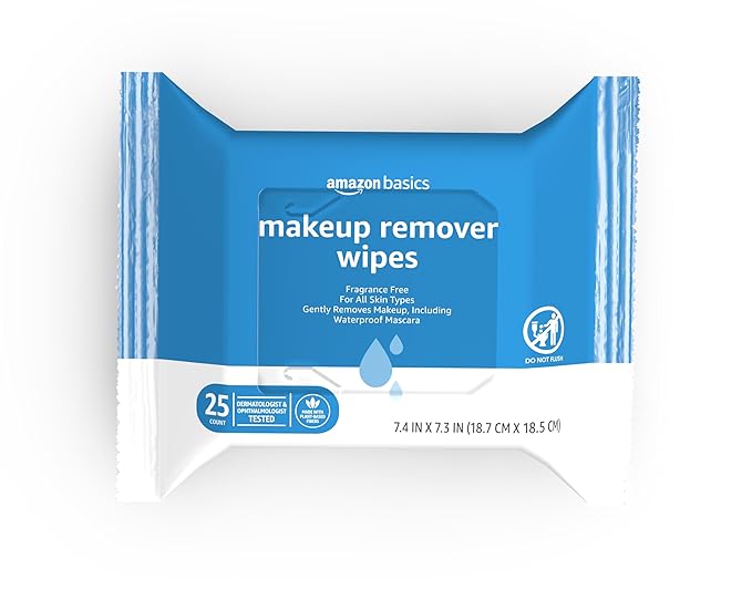 Amazon Basics Makeup Remover Wipes, Gentle Cleansing, Dermatologist Tested, Fragrance-Free, Plant Based, Alcohol-Free, Rem...