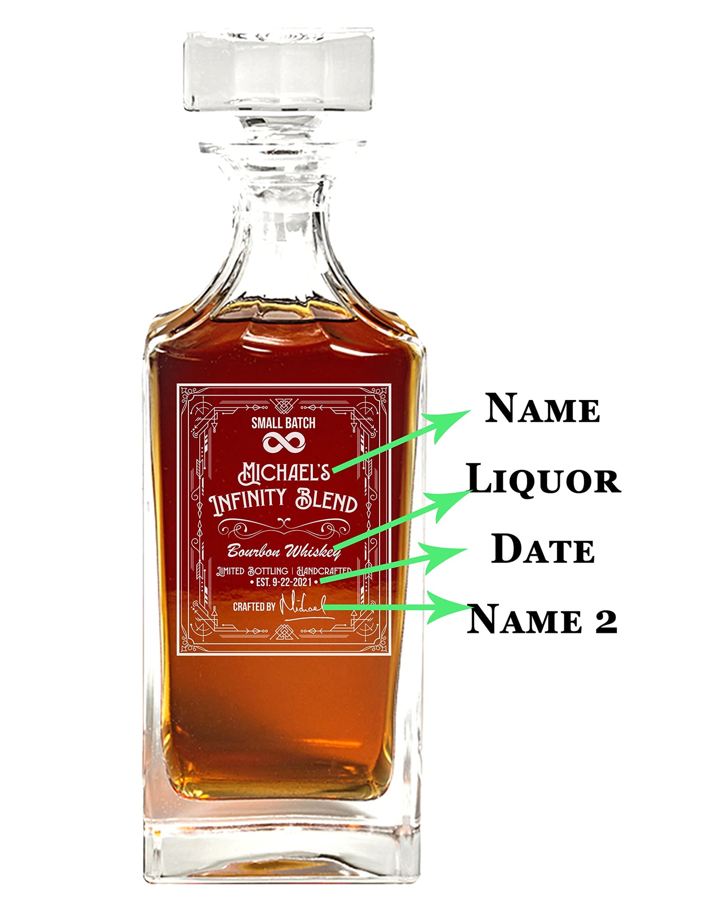 Custom Infinity Bottle Decanter - Engraved Infinity Bourbon Whiskey Decanter with Personalized Details - Personalized Gift for Whiskey Enthusiast, Infinity Bottle Glass Decanter - Unique Barware