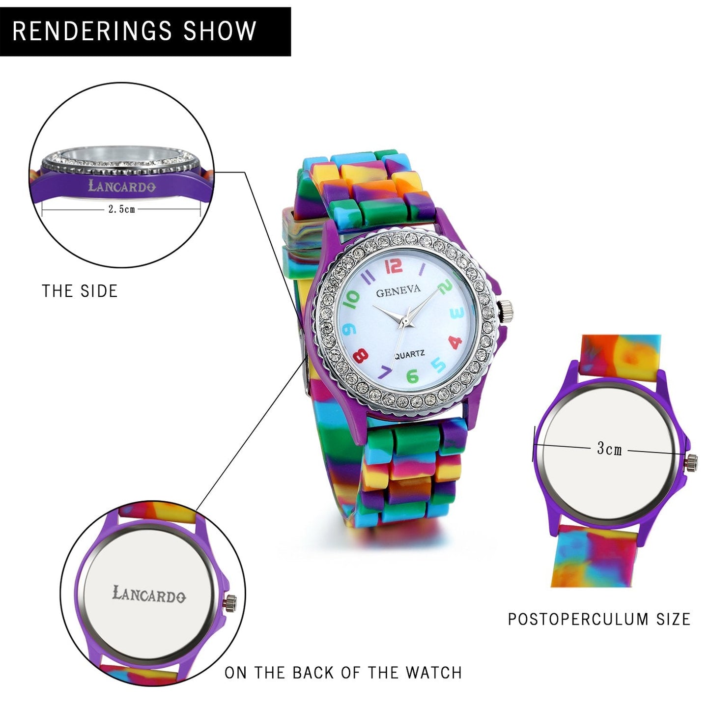 Lancardo Women's Quartz Watch Rhinestone Rainbow Color Silicon Jelly Fun Play Colorful Casual Dress Wrist Watches Birthday