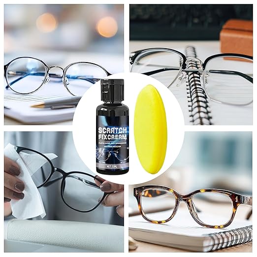 Glasses Scratch Repair Kit – Liquid Lens Polishing Solution, Scratch Removal Cleaner with Sponge, Optical Restoration Compound | for Sunglasses, Eyeglasses, Phone, Watch, Camera, Window, Screen