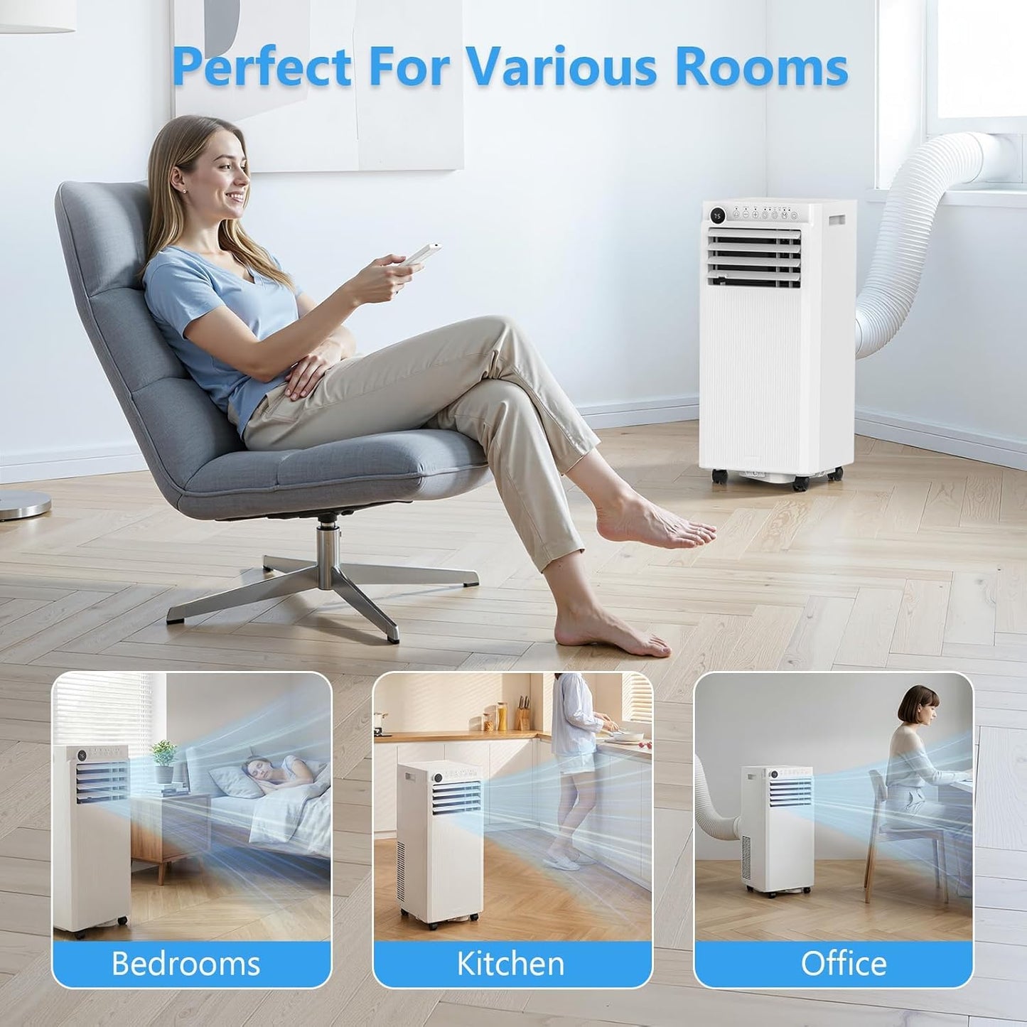 Electactic 10000 BTUs Portable Air Conditioners, 4 in 1 AC Unit Cools 450 Sq.Ft, Air Conditioner Portable with Cool, Fan, Dehumidifier, Auto Drain, 24H Timer/Remote Control/Window Kit