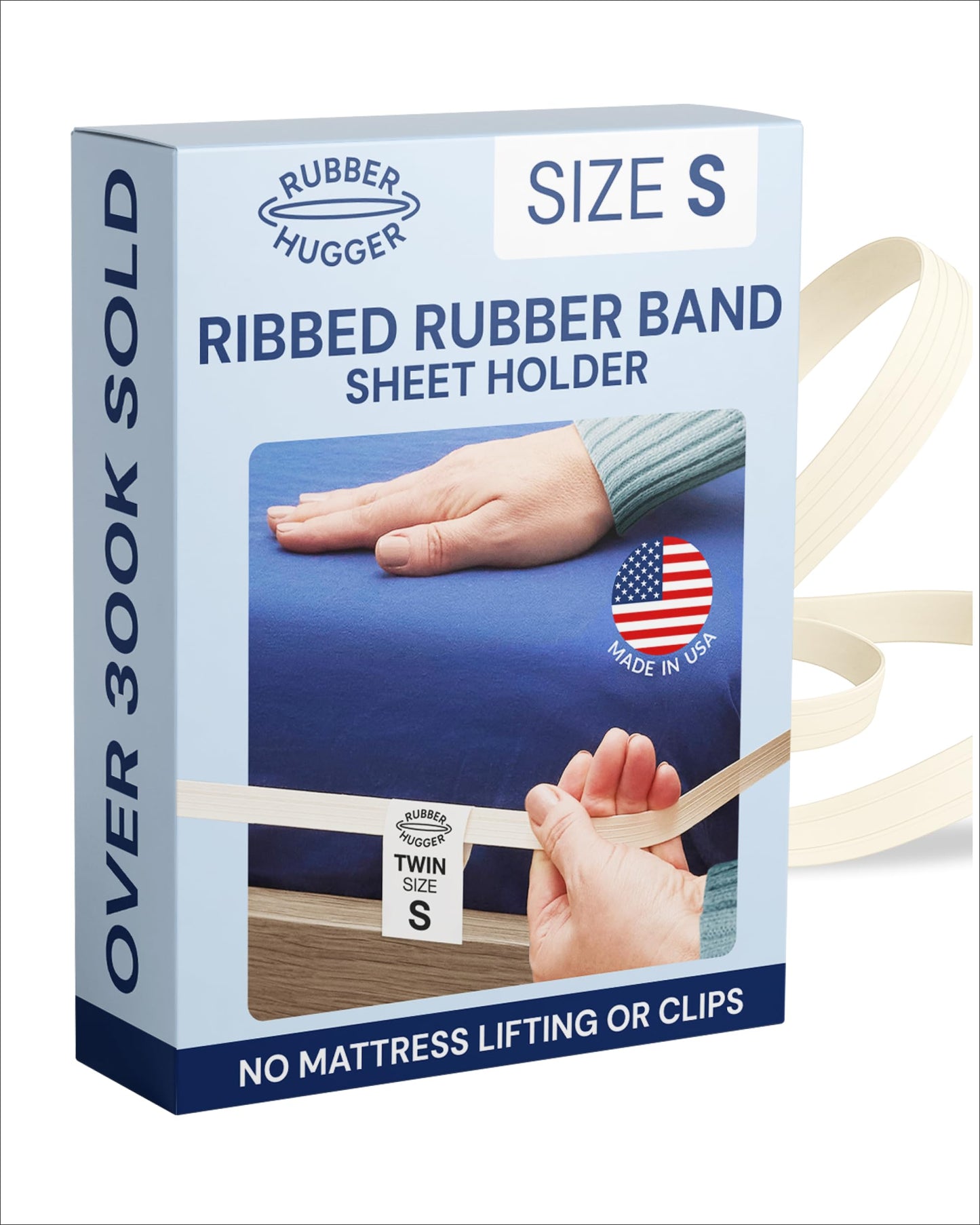 RUBBER HUGGER Bed Sheet Straps for Twin/Full Size Mattress - Patented, Rubber Elastic Bed Sheets Holder Band - One Adjustable Mattress Strap Included - Bedroom Accessories - Small, Twin Size