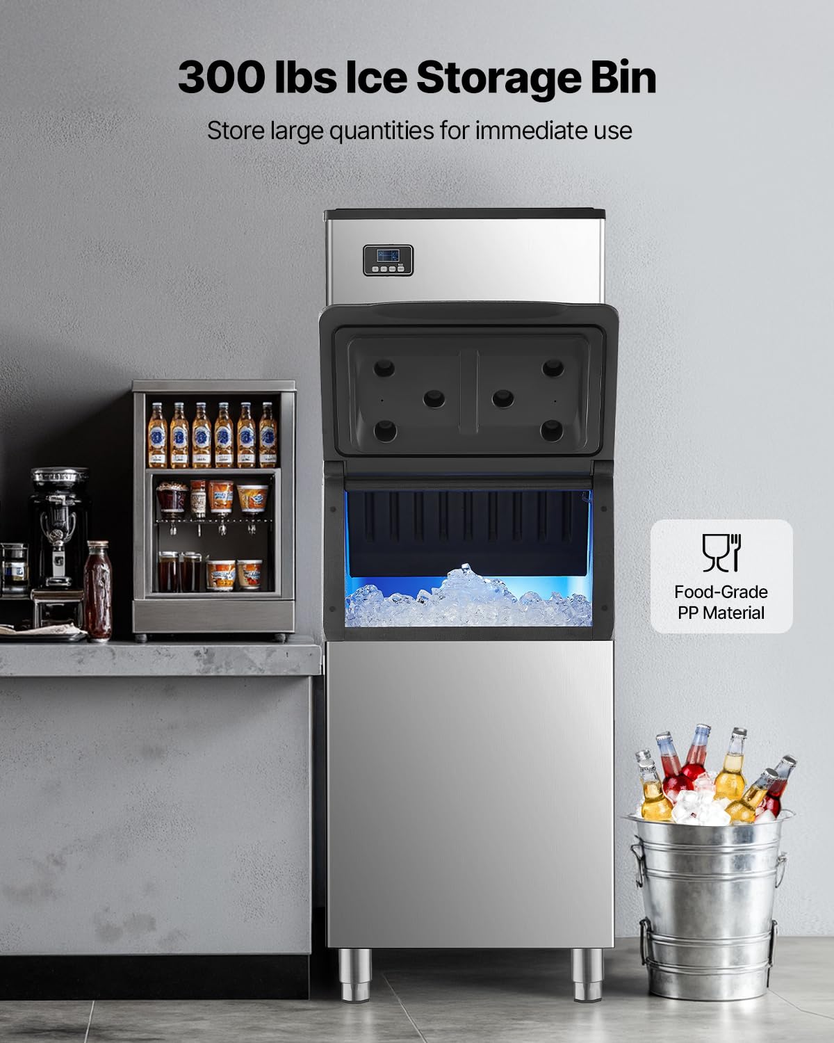 Vevor Commercial Ice Maker Machine, 360Lbs/24H Ice-Making Machine With 300Lbs Large Storage Bin, Auto Self-Cleaning Ice Maker Wi
