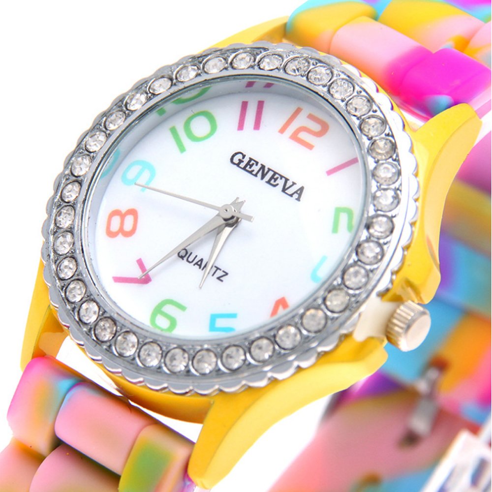 CdyBox 5 Pack Rhinestone Colorful Silicone Jelly Wristwatches for Women Wholesale Watch Set