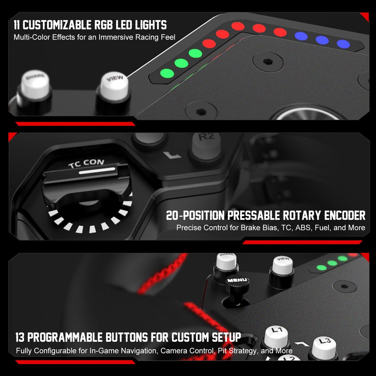 PXN W DS R2 Gaming Racing Wheel – Quick Release, 4 Paddle Shifters, Dynamic RGB Rev Lights, Microfiber Leather Grip, 11.8-Inch PC Steering Wheel, Compatible with VD4 / VD6 / VD10 Direct Drive Bases