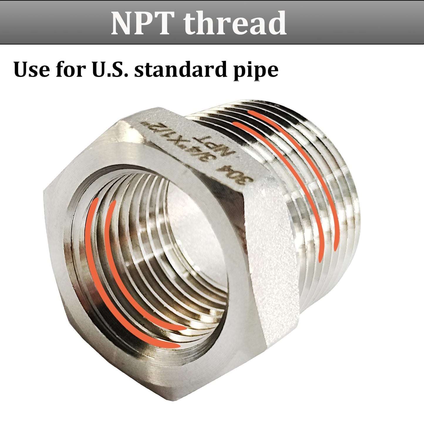 2 Pcs Reducer Hex Bushing, 304 Stainless Steel 1" Male NPT to 3/4" Female NPT（ 1"MNPT - 3/4"FNPT） Pipe Fitting Hex Bushing, Heavy Duty Pipe Fitting Reducer Adapter