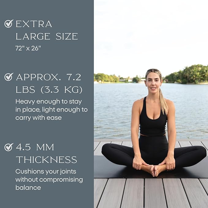 FFLLOOWW Body & Soul Non-Slip Yoga Mat, 4.5mm Natural Rubber Exercise Mat with Carry Strap – Anti-Sweat, Eco-Friendly Mat for Yoga, Pilates, Home Workouts