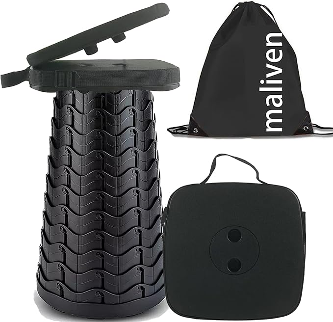 maliven Collapsible Camping Stool with Seat Cushion & Nylon Bag, Square Portable Telescopic Stool, Lightweight Sturdy Fold...