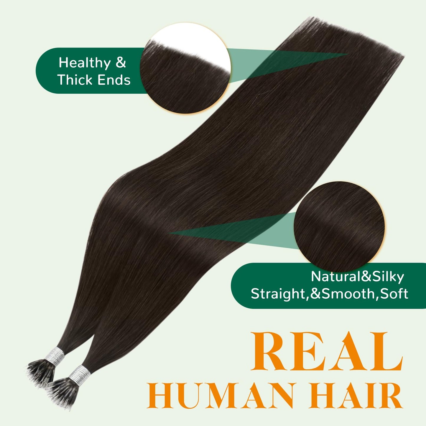 Easyouth Nano Hair Extensions Human Hair Brown Nano Ring Hair Extensions Dark Brown 18 Inch 50g 50s Invisible Nano Hair Extensio