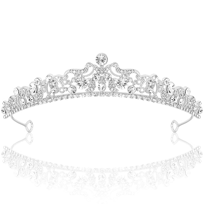 TOBATOBA Silver Tiara Silver Crown for Women Girls Crystal Princess Tiara Wedding Tiaras for Bride, Quinceanera Crown 15 a...