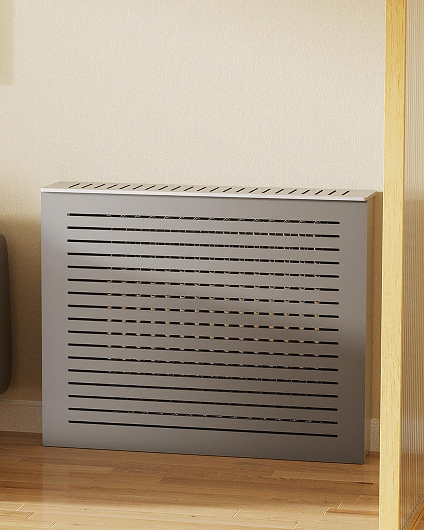 Gray Radiator Cover Louvered Grill Heater Heating Side Stand Cabinet Radiator Covers For Home Wood Heating Cover Storage Organizer Cabinet, Waterproof, Easy To Install(27.6"Lx9.8"Wx23.6"H)