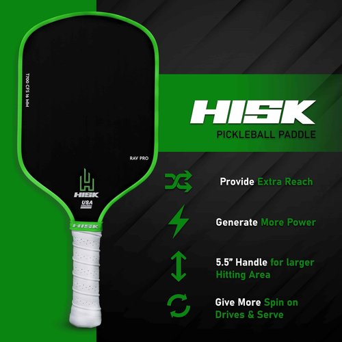 HISK RAV PRO Pickleball Paddle - Ultimate HIGH END 16mm Japanese Toray T700 Raw Carbon Fiber CFS w/Excellent GRIT Roughness Texture, Aero Dynamic Curve, USAPA Approved, Non Slip Grip