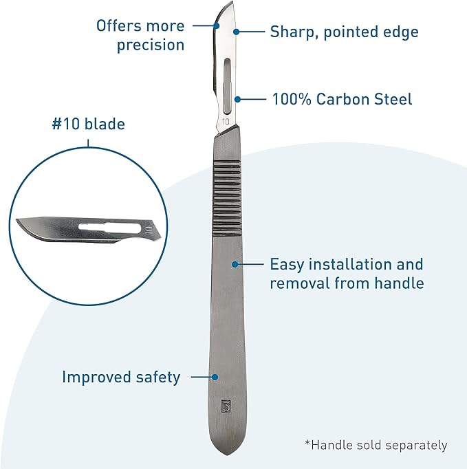 BodyMed Dermaplaning Blades #10 in Carbon Steel, 100 PCS - Disposable, Individually wrapped, Sterile Scalpel Blades for Estheticians, Facial Exfoliation, Hair Removal, Skin Care, Surgical & Podiatry