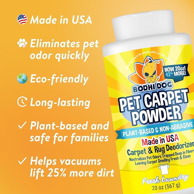 Bodhi Dog Natural Carpet Deodorizer Powder - Dry Pet Smell Eliminator & Urine Odor Remover - Loosens Fur & Dirt - Plant-Based Room Freshener for Vacuuming Home with Pets - Fresh Laundry (Pack of 3)