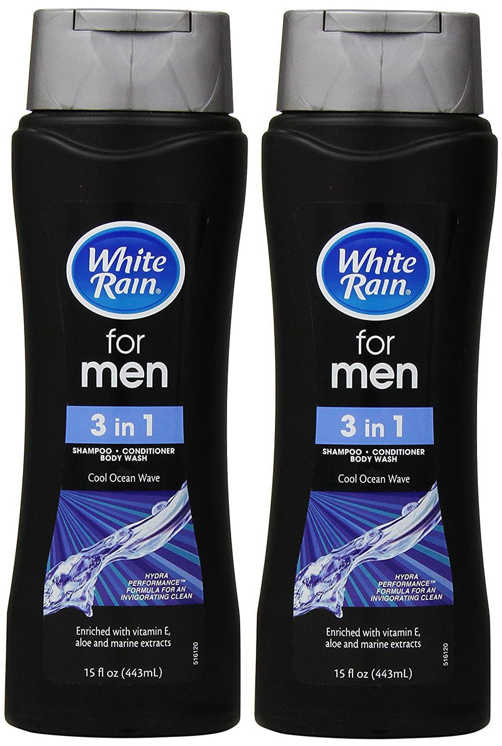 White Rain for Men 3 in 1 Shampoo/Conditioner/Body Wash Cool Ocean Wave - 15 oz, Pack of 2