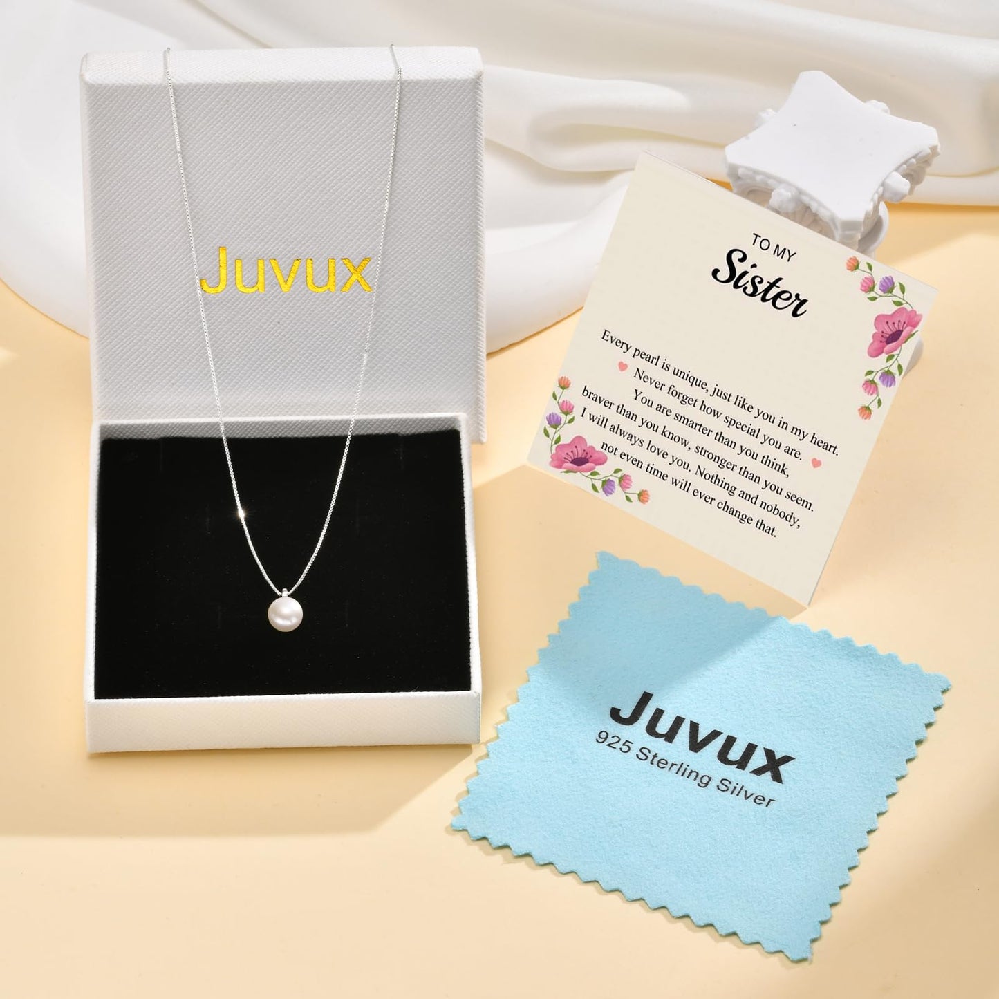 Sister Gifts from Sister - Freshwater Single Pearl Pendant Necklace, 925 Sterling Silver Jewelry, Dainty Birthday Unique Gifts for Women Wife Daughter Friend Mom Birthday Anniversary