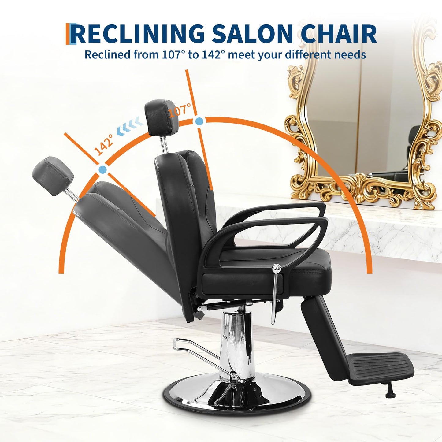 IDEALHOUSE Hair Salon Chair, Styling Reclining Barber Chair with Heavy Duty Hydraulic Pump, Adjustable Barber Chair Beauty Shampoo Barbering Chair for Hair Stylist Spa, Max Load Weight 330 Lbs