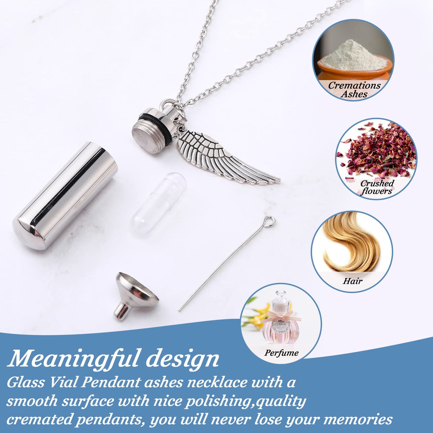 MTLEE Urn Necklace for Ashes Cremation Jewelry for Ashes, 6 Pieces Stainless Steel Cremation Jewelry for Women Men, Memorial Nec