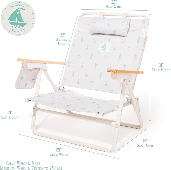 Business & Pleasure Co. Margaritaville Manana Backpack Beach Chair Lay Flat Reclining, Lightweight & Portable, Insulated Cooler Pocket, Last Mango Green Marg