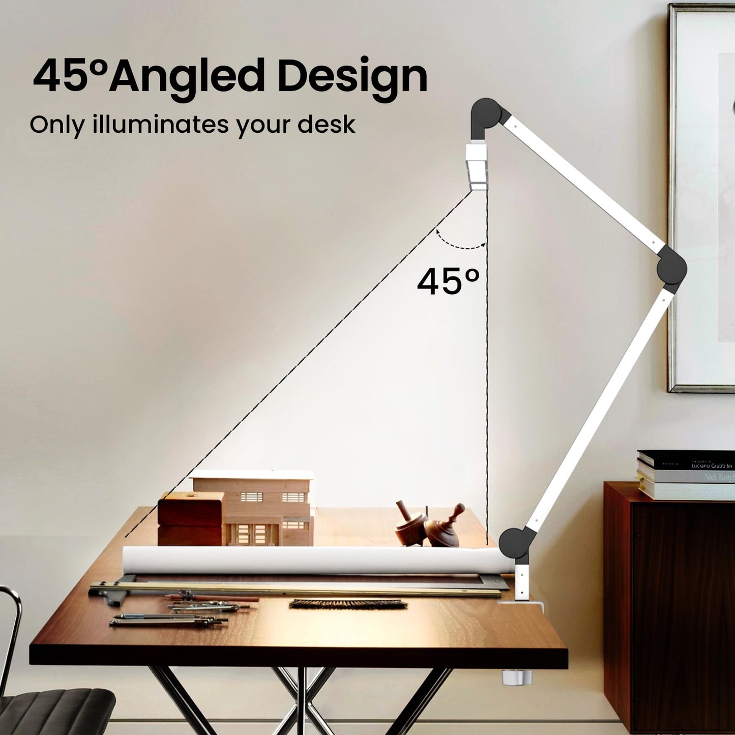 BZTA Led Desk Lamp for Home Office, Ultra Bright Touch-Dimming Architect Table Lamp with Clamp, 24W Adjustable Foldable Three Swing Arm Eyecare Led Desk Light with Infrared Sensor -White