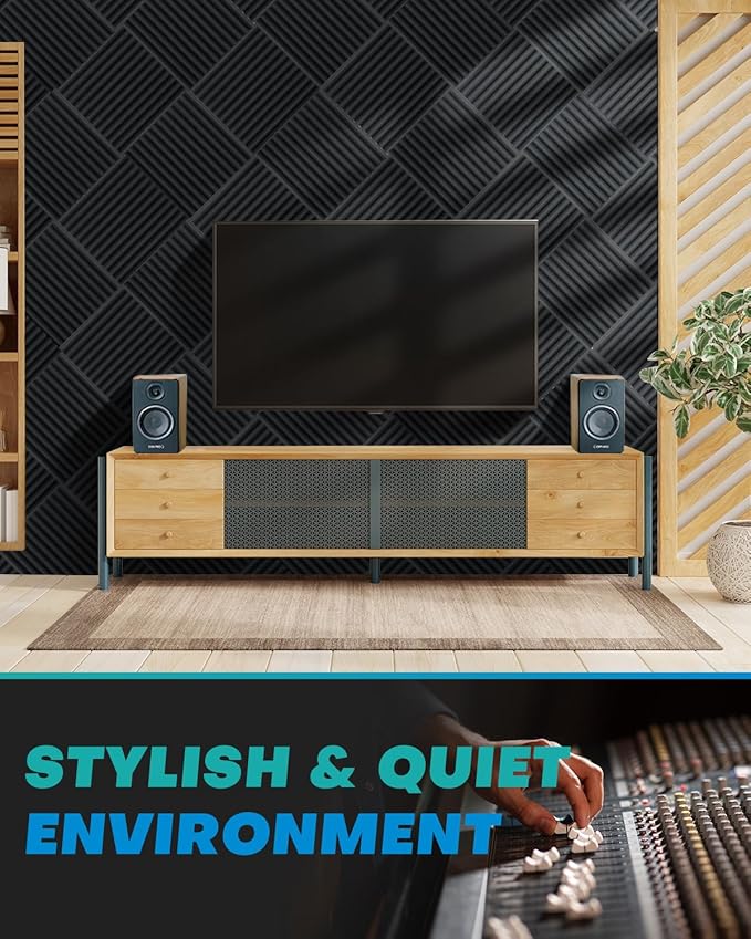 96 Pack Sound Proof Foam Panels for Walls, 1 X 12 X 12 Inches Acoustic Foam Panels, High Density Acoustic Panels Sound Absorbing, Black Gray Noise Cancelling Studio Wedges (NOT INCLUDE ADHESIVE)