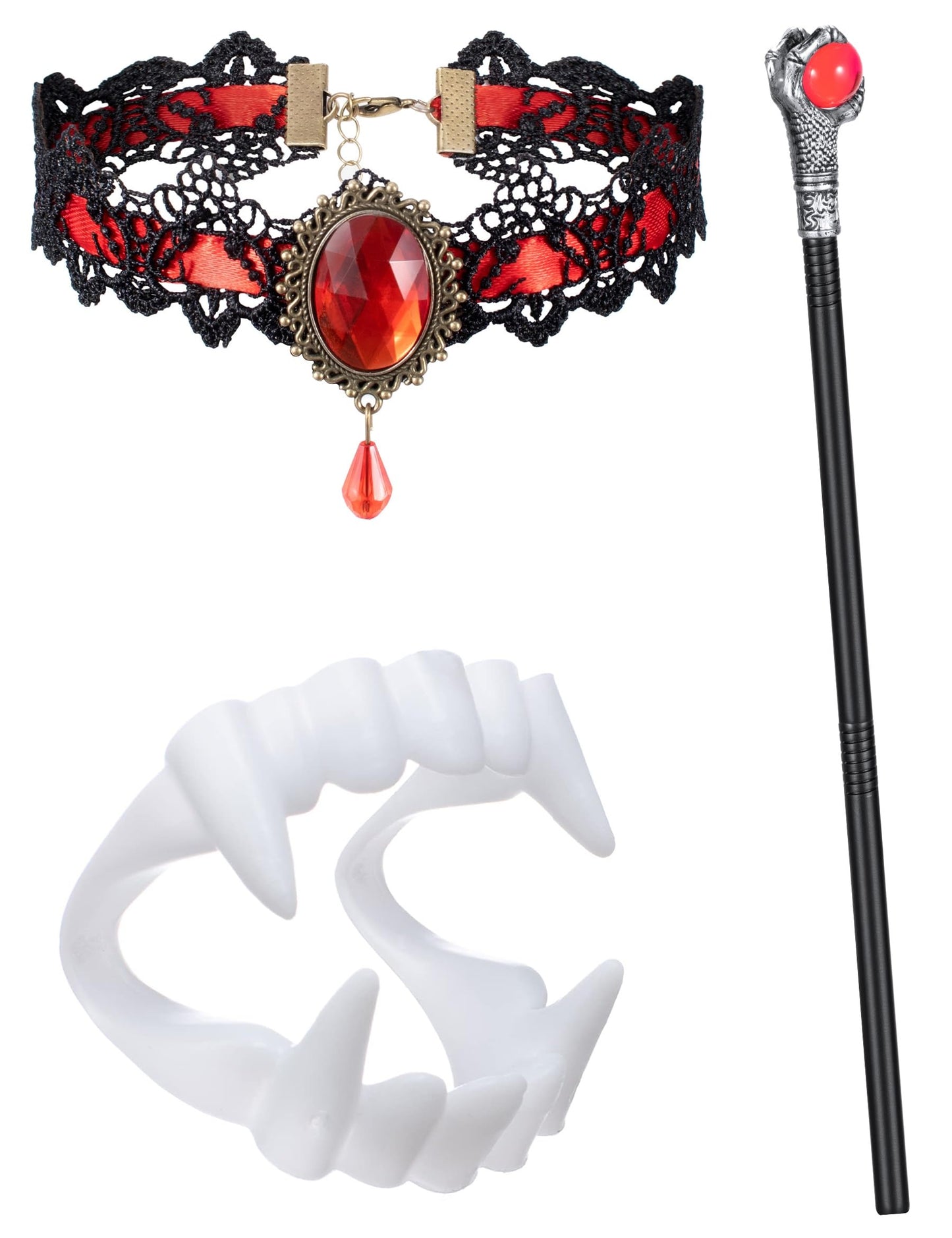 Vampire Costume Set for Toddler Girls Halloween Dress Up with Vampires Props (Fangs, Wand, Choker) 3T 4T