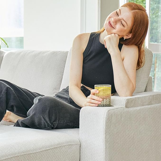 Belffin Modular Sectional Sofa with Pull Out Couch Bed Sectional Couch Convertible Sleeper Sofa with Cup Holder. White