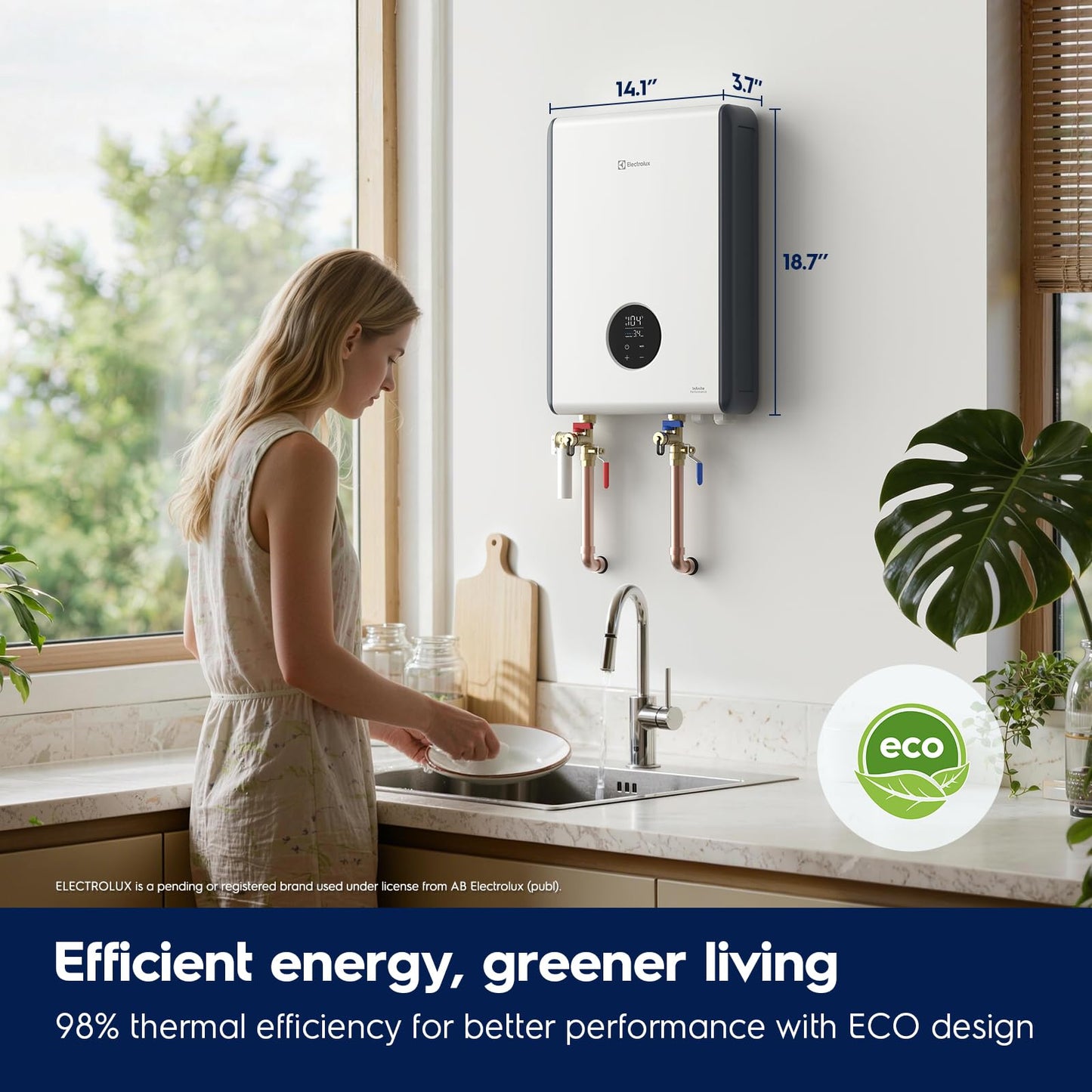 Electrolux 18kW Tankless Water Heater Electric 240v - Smart Wifi & Alexa, Instant On Demand Hot Water Heater for Whole House, Max 4.2 GPM, Supply for 2-3 Fixtures, Indoor Installation