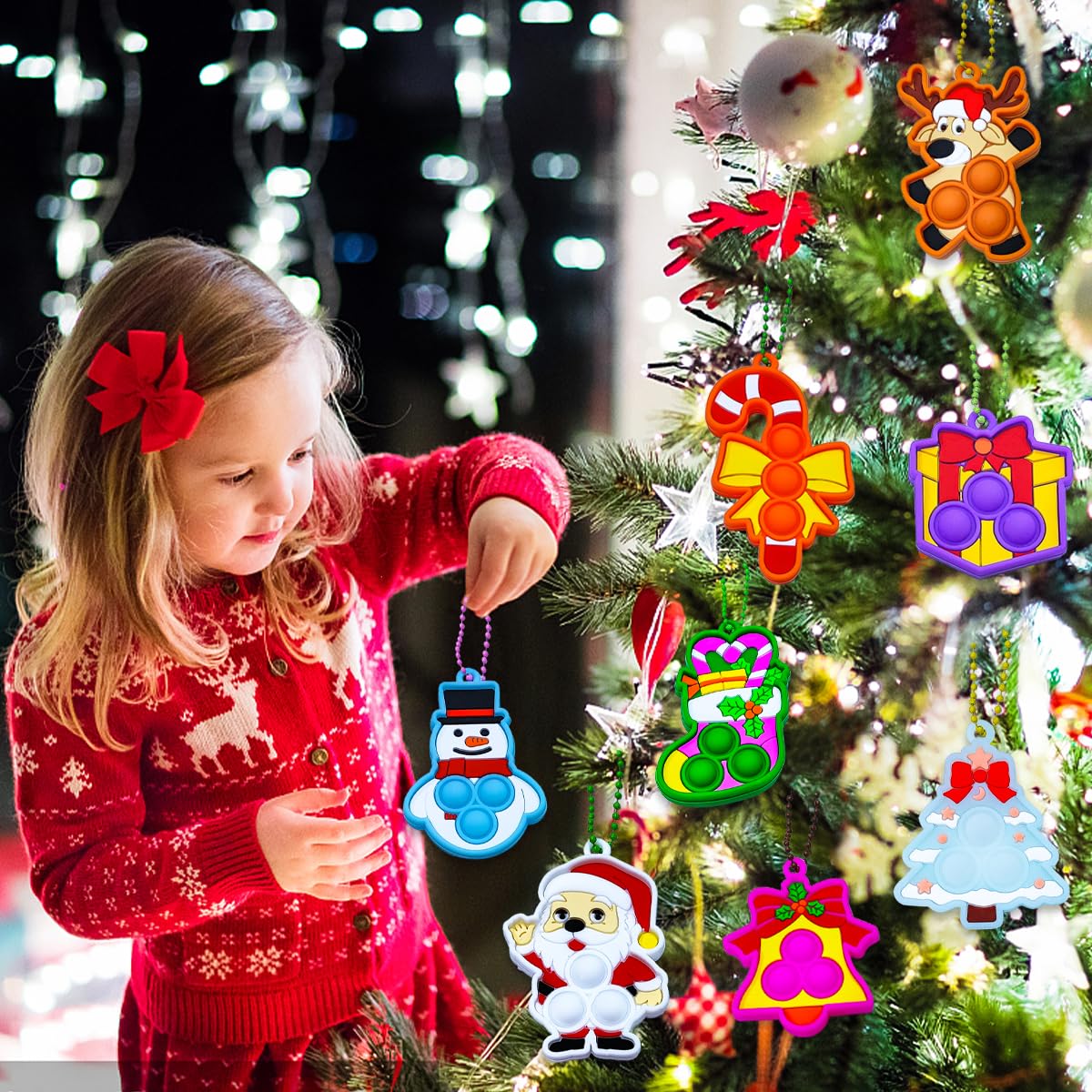 24 Packs Christmas Pop Its Fidget Toys Bulk, Student Gifts from Teacher Bulk Christmas with Cards, Classroom Gifts, Kids Party Favors, Stocking Stuffers, Holiday Prizes