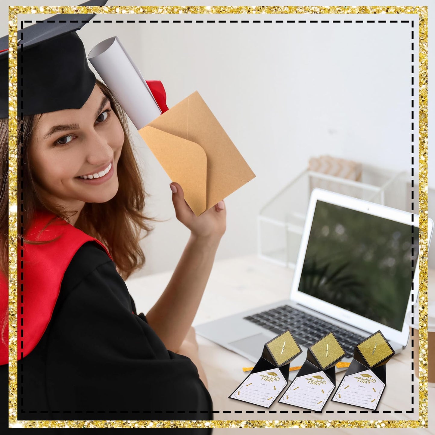 Kosiz 30 Pack Graduation Invitation with Envelopes Graduation Party Invitations Class of 2025 Grad Celebration Announcement Cards Party Supplies for University Masters