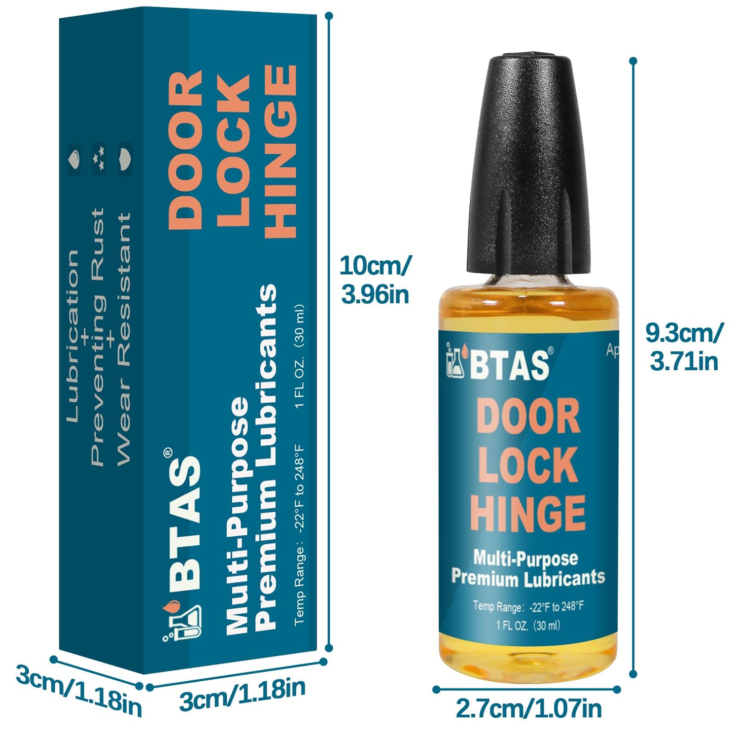 BTAS Door Lock Hinge Lubricant Oil Squeaky Fix Lube for Keyhole with Needle Oiler 1 oz 1 Pcs