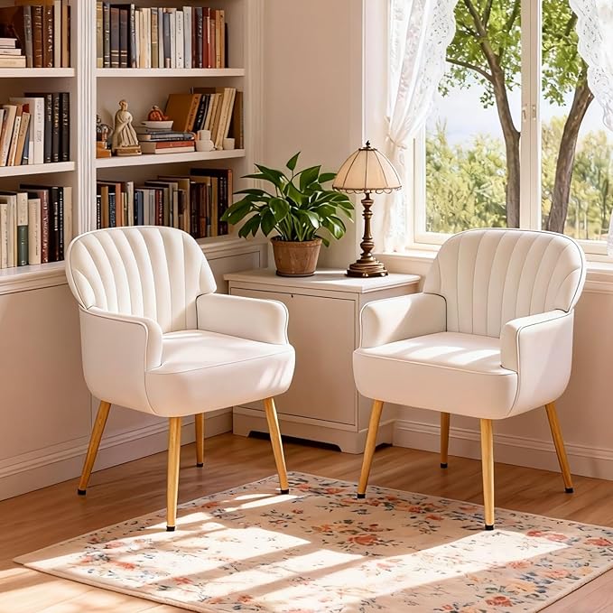 Holiway Velvet Accent Chair, Modern Upholstered Single Living Room Chairs with Tufted Back, Cozy Sofa Side Armchair with Metal Legs for Bedroom/Office/Reading Room, Beige