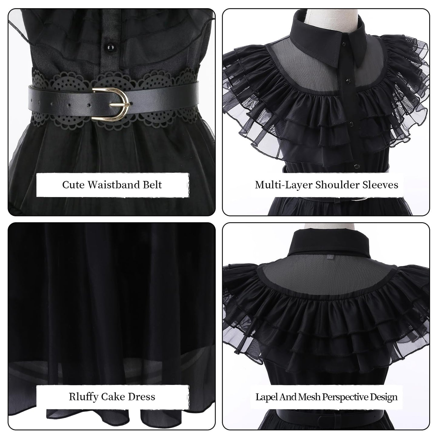 CVNHMG Costume Dress Kids Girls Black Cosplay Halloween Party Dress Up Gothic Costume with Accessories